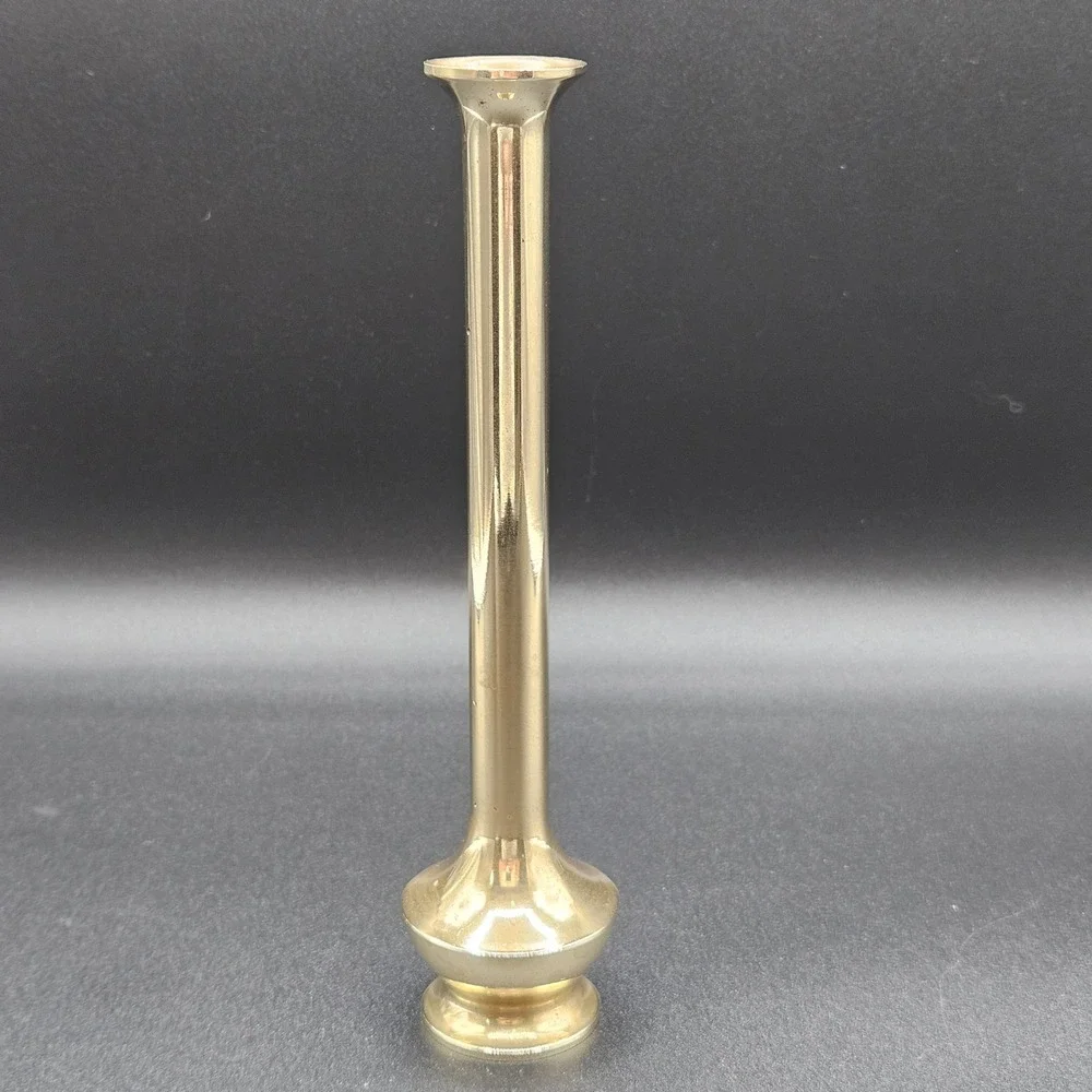 Vintage Polished Brass Bud Vase Slender 8 Inch Tall Gold Tone Minimalist Decor
